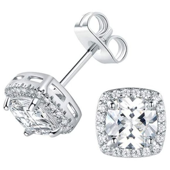 Other - 18K White Gold Plated Square Cubic Zircon 6mm Stud